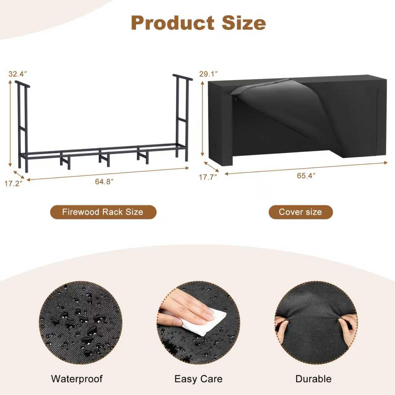 Kratonix 5.3Ft Firewood Rack Outdoor with Cover,Heavy-Duty Metal Indoor Wood Storage Rack,Firewood Holder for Fireplace,Fire Pit,Patio,Space Saving,Easy Assembly,Black