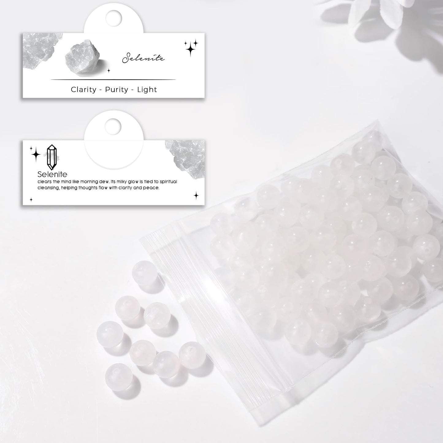 Raicegs 100pcs 8mm Selenite Beads Natural Gemstone Beads Round Loose Beads for Jewelry Making DIY Bracelets Necklace