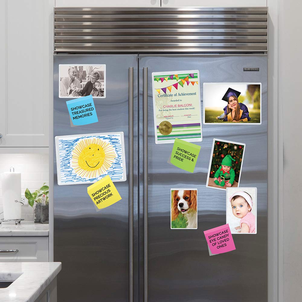 Freez-A-Frame Clear Magnetic Picture Frames For Refrigerator School Locker, or any Magnetic Surface 16 Pack Holds (2) 5 x 7 (4) 4 x 6 (10) 2.5 x 3.5 Exclusive Photo Pockets