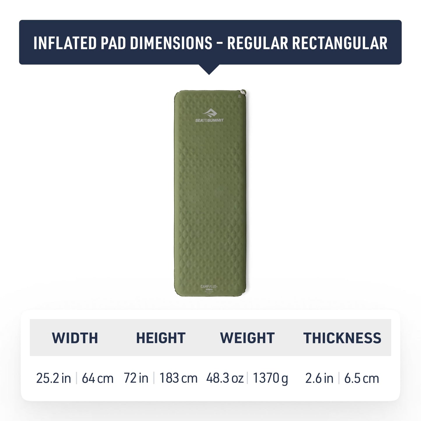 Sea to Summit Camp Plus Self-Inflating Foam Sleeping Mat for Camping - Rectangular - Regular (72 x 25.2 x 2.6 inches)