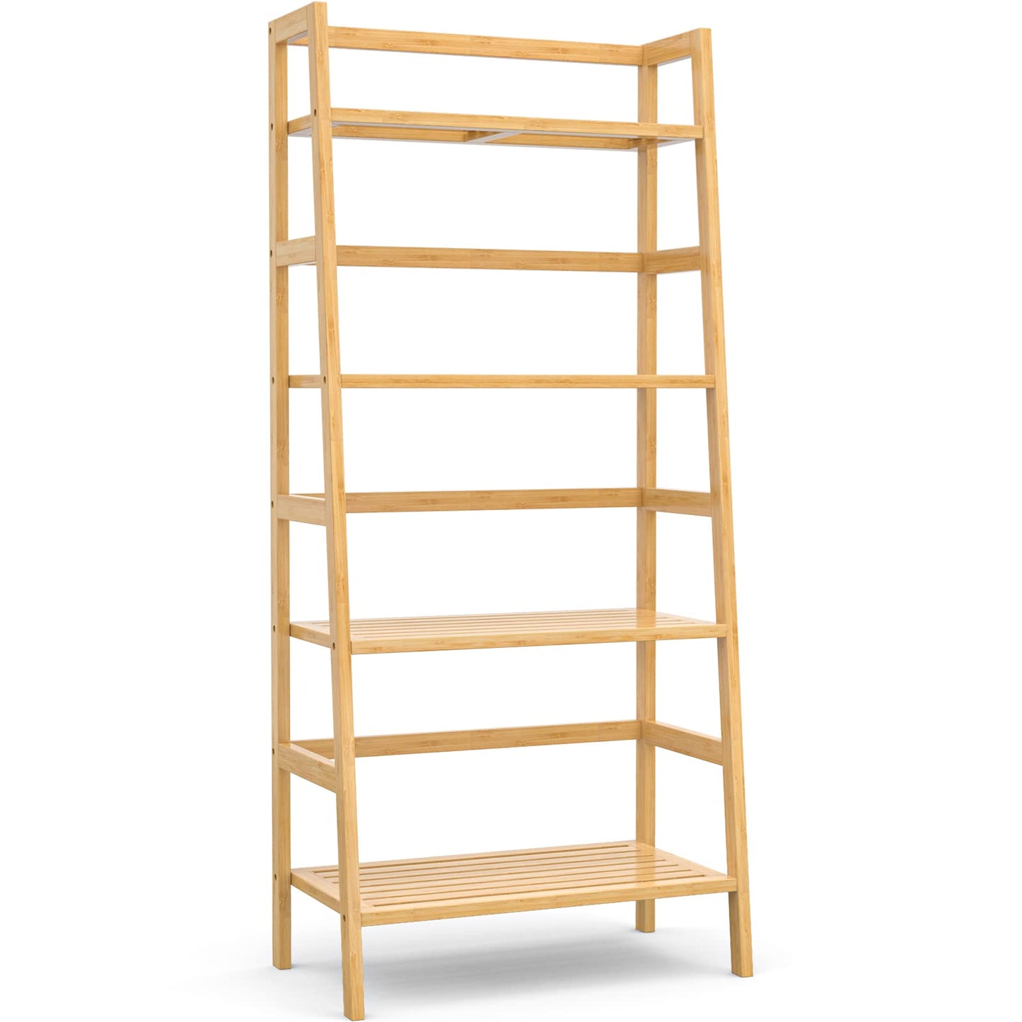 Homykic Ladder Shelf, 4-Tier Bamboo Ladder Bookshelf Small Bookcase, 49” Tall Open Display Shelves Wood Plant Stand Storage Rack for Living Room, Bathroom, Bedroom, Home Office