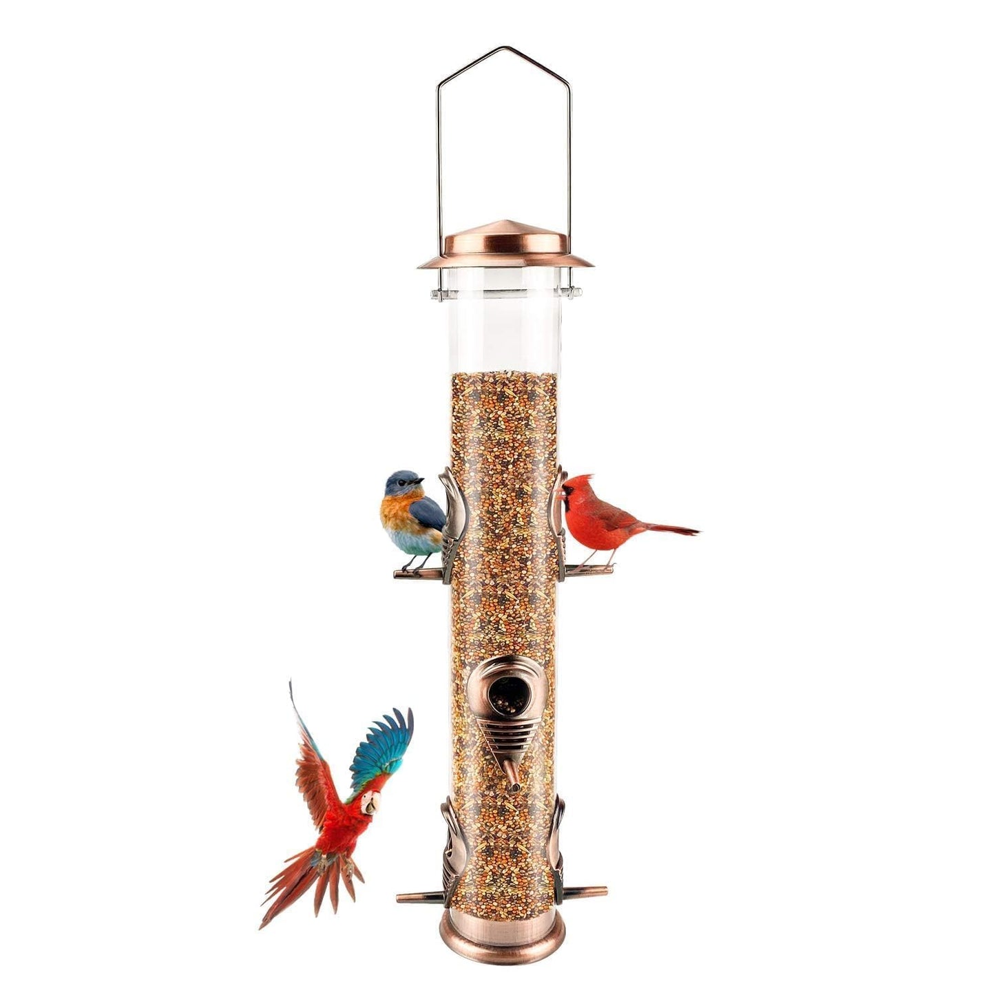 MIXXIDEA Metal Tube Bird Feeders for Outdoors - 6 Ports Hanging Feeder Attracts Wild Birds in Your Lawn, Garden, Balcony - Antique Copper - 1 Pack