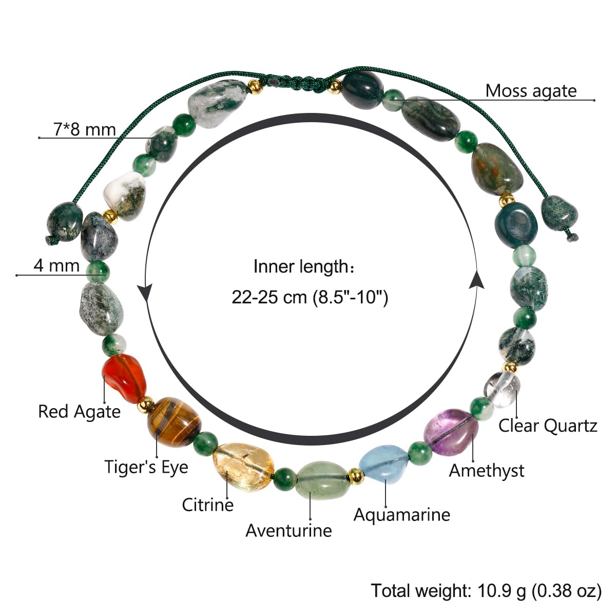 Jewever 7 Chakra Crystals and Stones Anklet Irregular Tumbled Gems Beaded Ankle Bracelets for Women Spiritual Energy Meditation Yoga Healing Jewelry Mom's Gifts (Moss Agate)