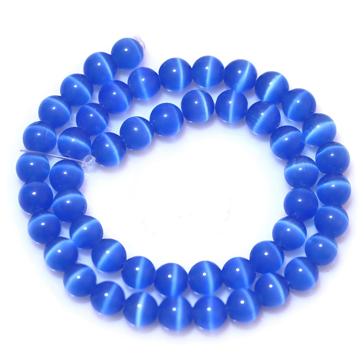 HAAMIIQII 8mm Sapphire Blue Cat Eye Glass Round Crystal Stone Loose Gemstone Beads for Jewelry Making Bracelets Necklaces Earrings Crafts (45-50pcs)