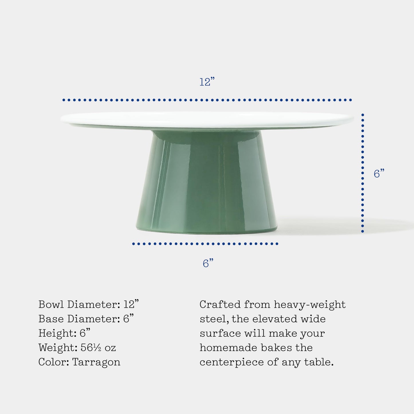 Falcon Enamelware Cake Stand, Enamel-Coated Steel Pedestal, Oven Safe to 530°F, Dishwasher Safe & Freezer Safe, 12" Cake Display Stand (Tarragon)