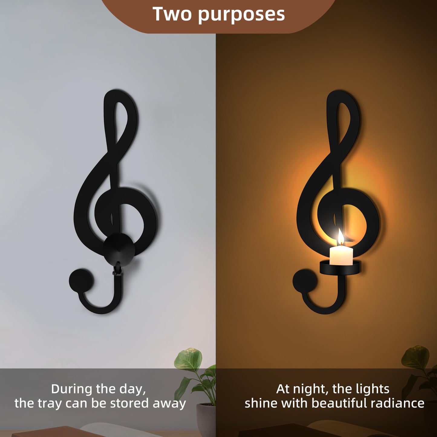 Candle Sconces Wall Musical Note Sconces Decor Wall Mounted Metal Candle Holders with Foldable Tray ZAYHENYOO for Music Lovers, Music Room, Christmas As A Gift(1, L-A)
