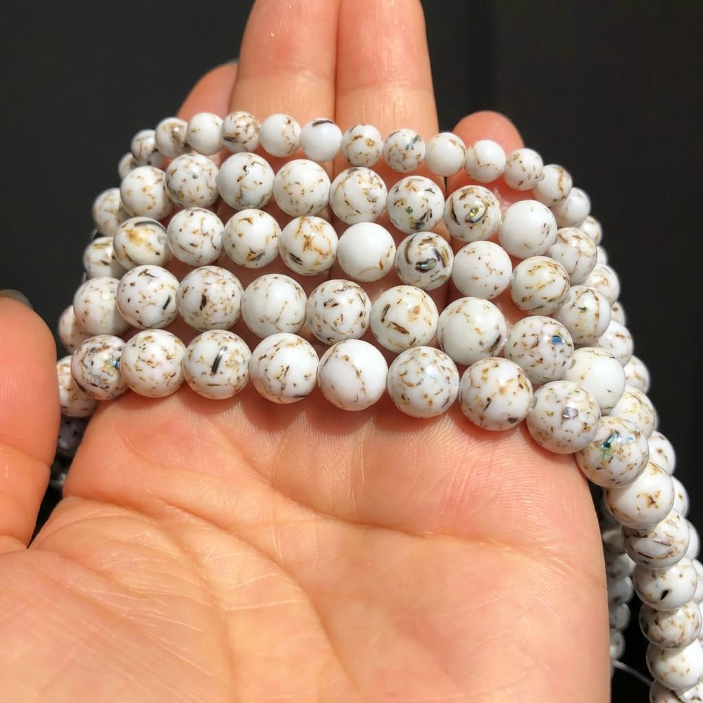 Yochus 60pcs White Shell Turquoise Beads，6mm Natural Stone Round Loose Beads for Jewelry Making Earring Necklace DIY Crafts
