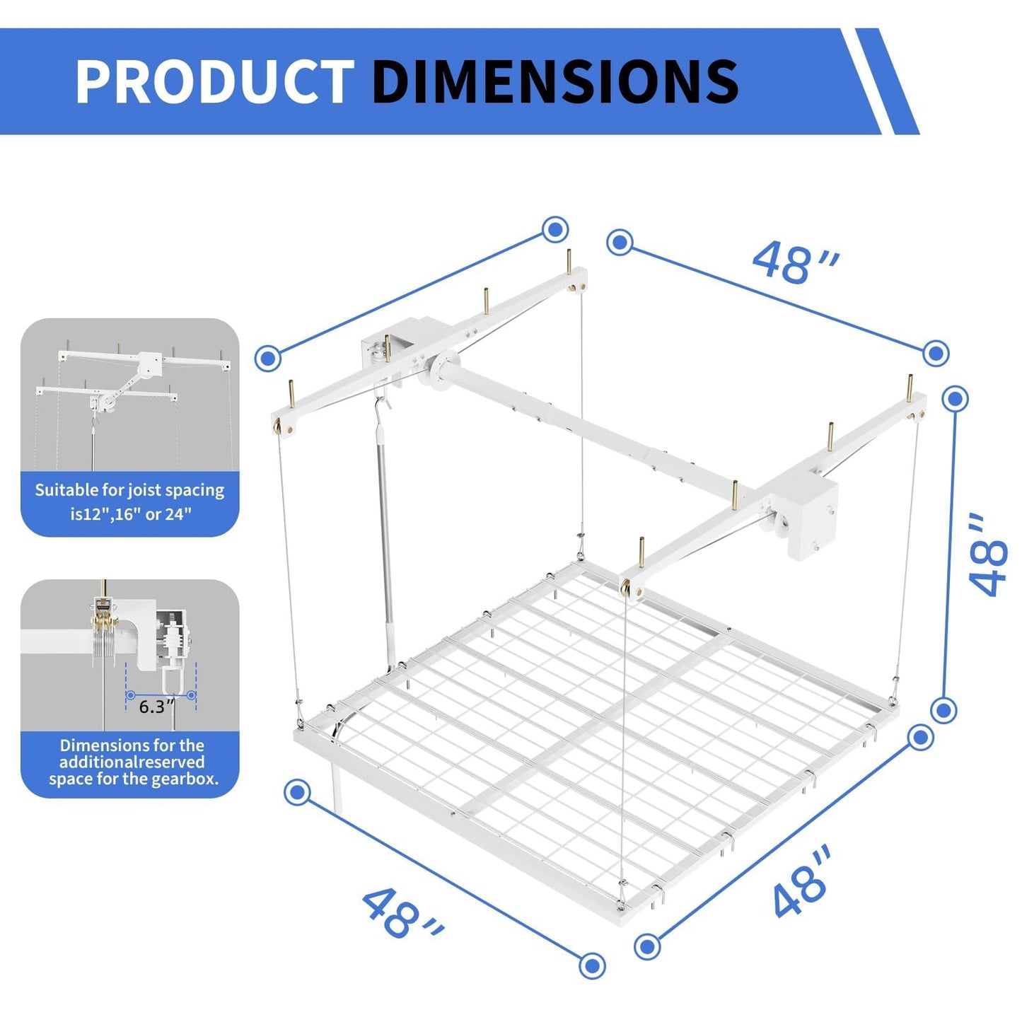 Patikuin Garage Ceiling Storage Rack,Storage Elevator for Garage,4x4 ft Overhead Lift Storage with 350 Lb Capacity,Smooth Crank System, Space-Saving Design for Garage Organization