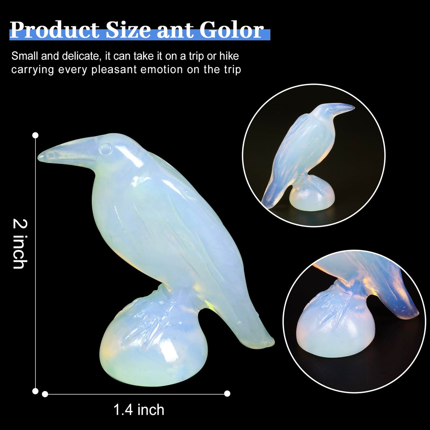 QLRSUXN Opalite Raven Figurines,2 Inch Healing Crystal Animal Statues, Lucky Guardian Pocket Crow Figurines as Women’s Gifts,Raven Statues for Office Home Decor and Ornament.