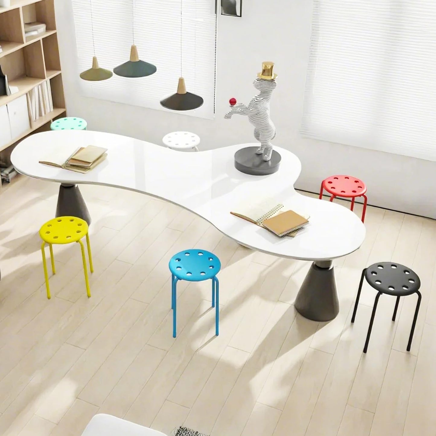 VECELO Set of 6 Stackable Stools with Metal Frame, Colorful Stool for Classroom School Home Office Use, 17.7 Inch Standard Height Portable Chairs No Assembly