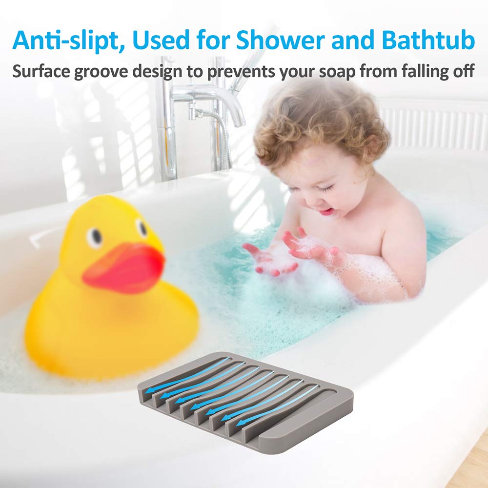 Mcyye Self Draining Soap Dishes, Premium Silicone Soap Holder & Saver for Shower, Bathroom, Kitchen, Bath Tub, Razor, Sponges, Drains Water Very Well, Can Extend Soap Life, Easy Clean