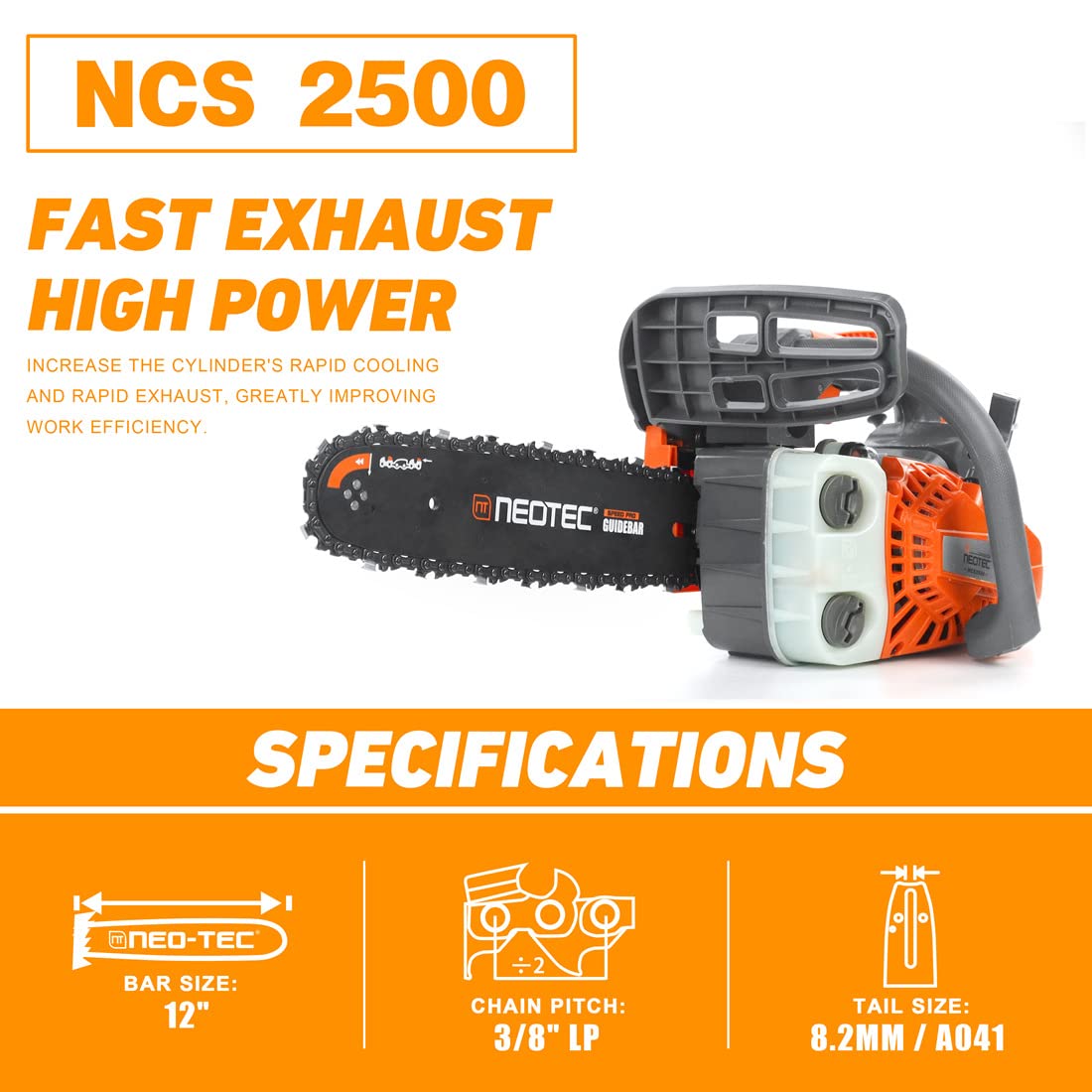 NEO-TEC 12 Inch Top Handle Gas Chainsaw 25.4cc 2-Stroke Portable Small Gas Powered Chain Saws Motosierra De Gasolina for Tree-climbing Tree Pruning Wood Cutting Firewood Preparation Yard Maintenance