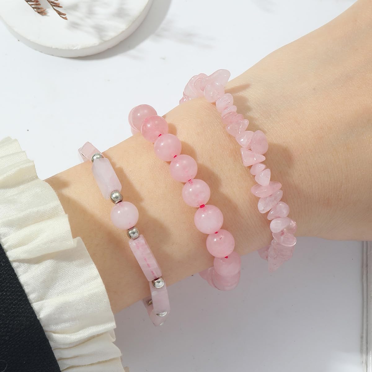 IVY TAILI 3Pcs Rose Quartz Bracelets for Women 8mm Pink Quartz Bracelet Natural Stone Beaded Bracelets Handmade Stretch Gemstone Bracelet Healing Crystal Healing Jewelry Gifts for Women Girls
