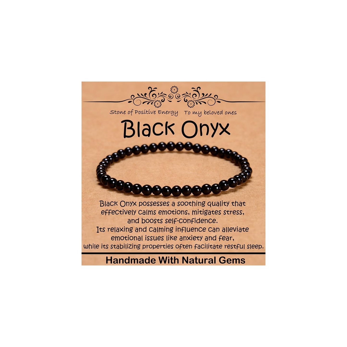 CHCCOYE 4mm Natural Healing Gemstone Bracelet Handmade Yoga Stretch Elastic Bracelet Stress Relief Crystal Jewelry for Men and Women (4mm, Black Onyx)