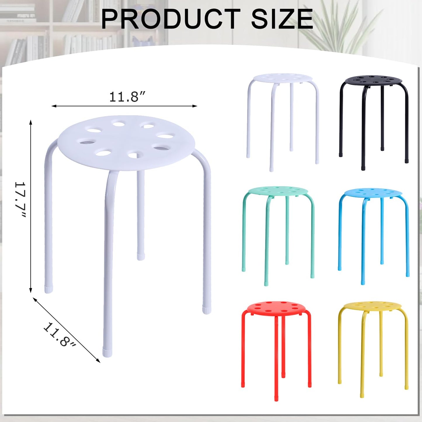 VECELO Set of 6 Stackable Stools with Metal Frame, Colorful Stool for Classroom School Home Office Use, 17.7 Inch Standard Height Portable Chairs No Assembly