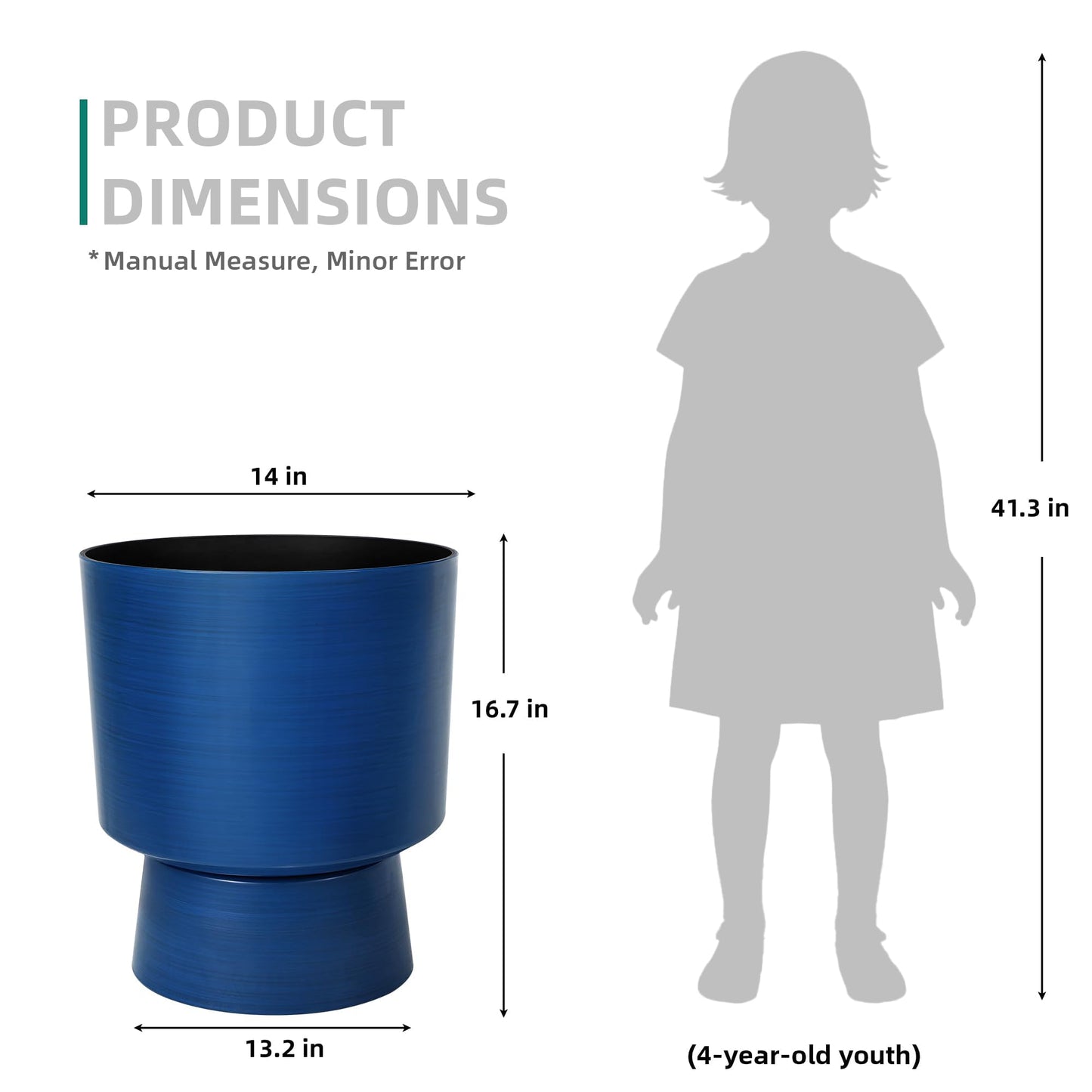 Ultym 16.8" 2-Pack Urn Planters for Outdoor Indoor Plants, Modern 2-in-1 Large Flower Pots with Detachable Base, Drainage Holes, Weather-Resistant for Garden Patio Home Office Decor, Brushed Blue