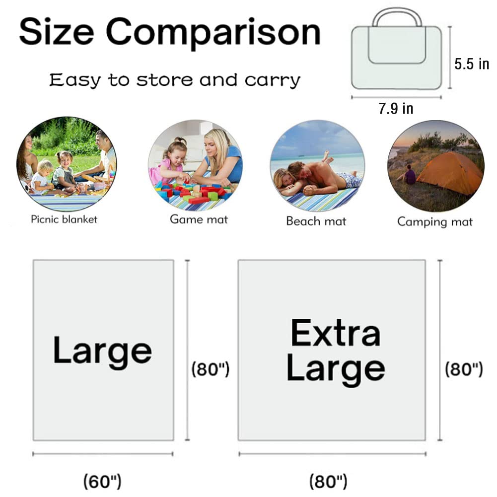 K Y KANGYUN 80x80 in Extra Large Picnic Blanket Outdoor Beach Blankets, Water-Resistant Foldable Sandproof Blankets Cute Picnic Mat for Beach, Camping Grass Lawn Park Mats (Tan Gingham)