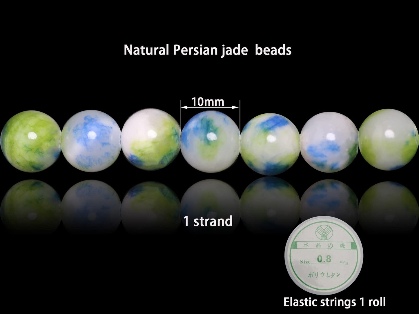ZHFMLY 10mm Natural Persian Jade Beads, Green Colorful Dyed Healing Crystal Round Loose Stone Beads for Jewelry Making, DIY Bracelets Necklaces, Chakra Energy Craft Supplies One Strand
