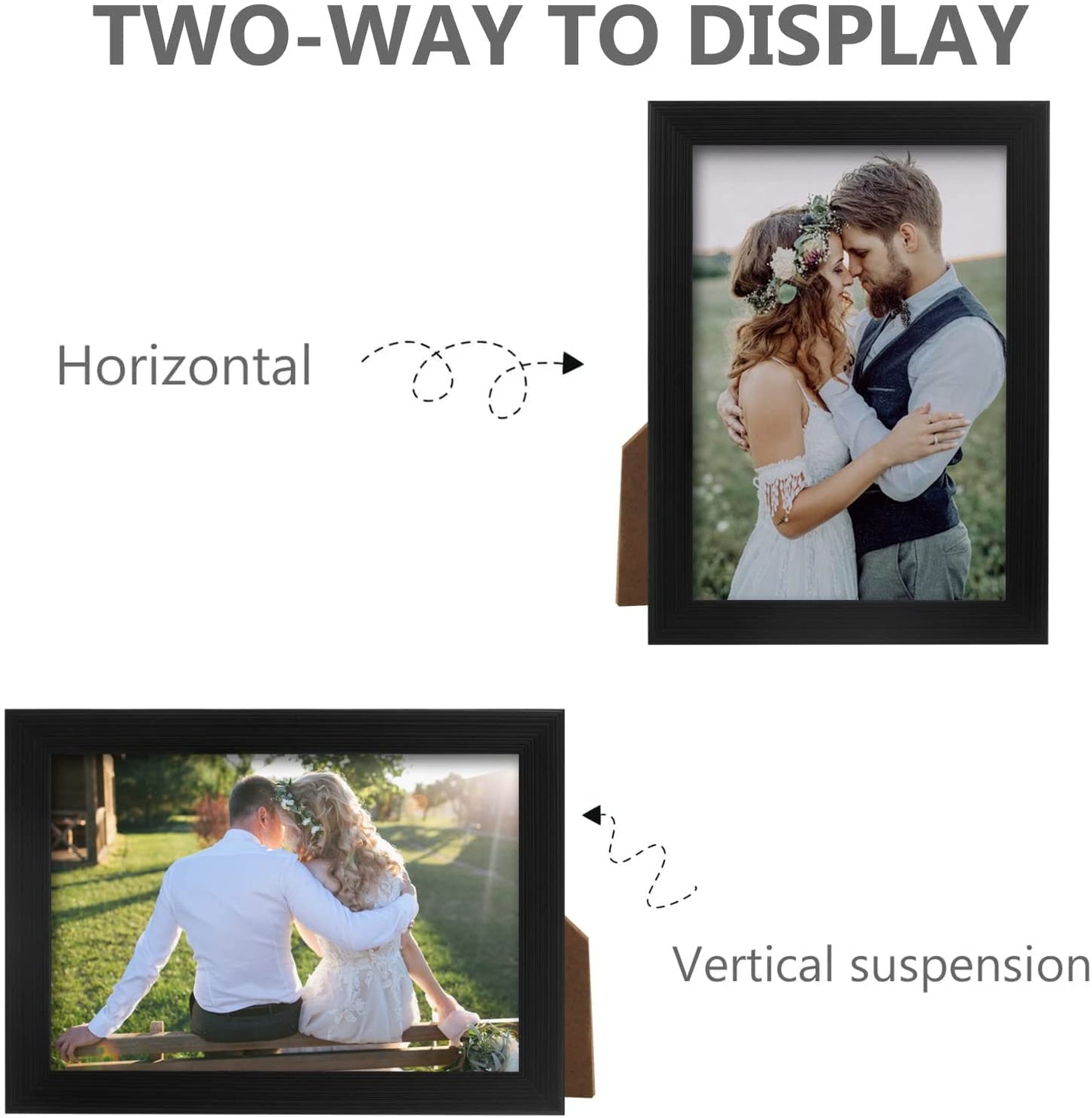 PECULA 2 Pack 5x7 Picture Frame, Black Picture Frame for Wall and Tabletop Display, Resistant Plastic Photo with Clear Plexiglass for Vertical or Horizontal Display