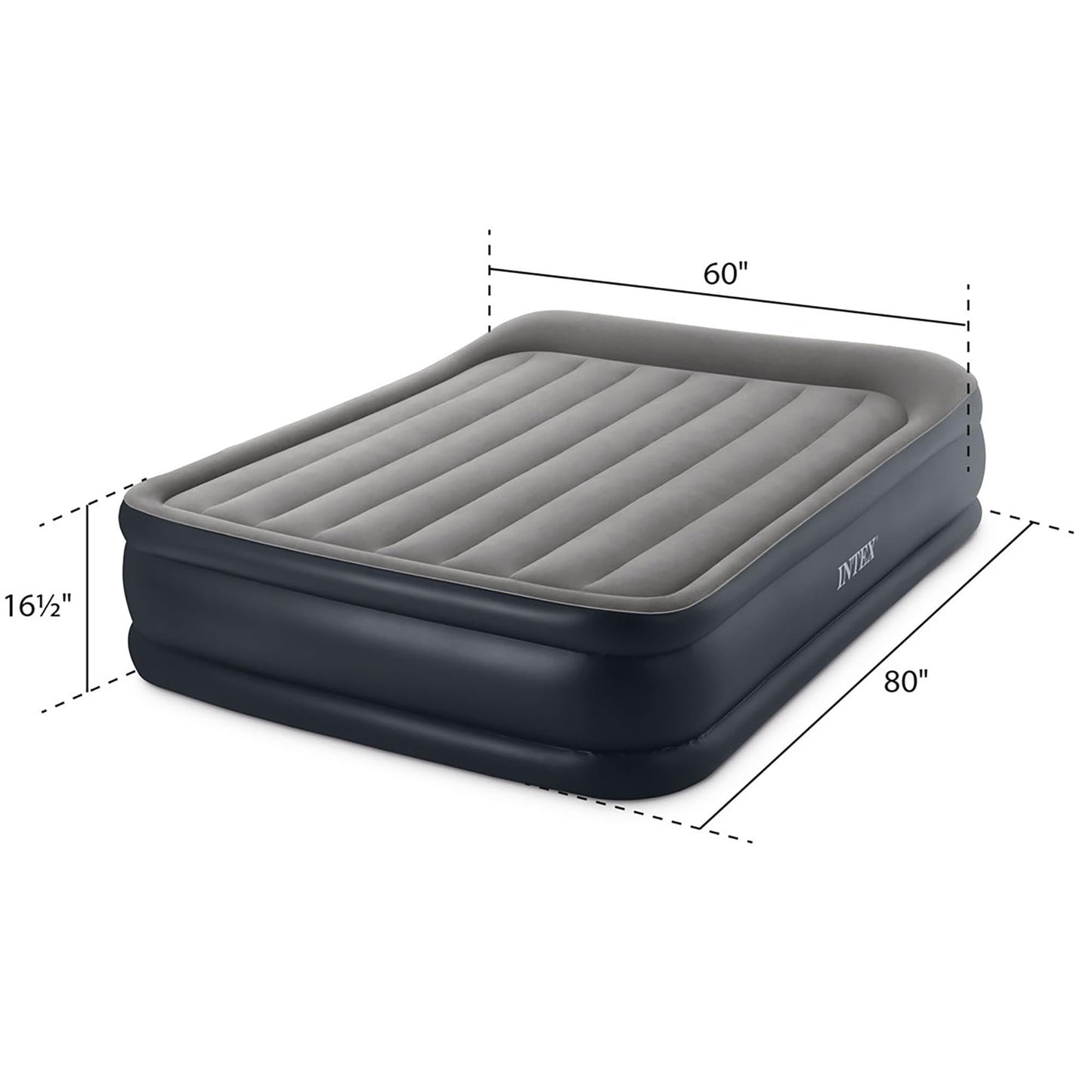 INTEX 64131ED Dura-Beam Plus Deluxe Pillow: Fiber-Tech – Twin Size – Built-in Electric Pump – 16.5in Bed Height – 300lb Weight Capacity