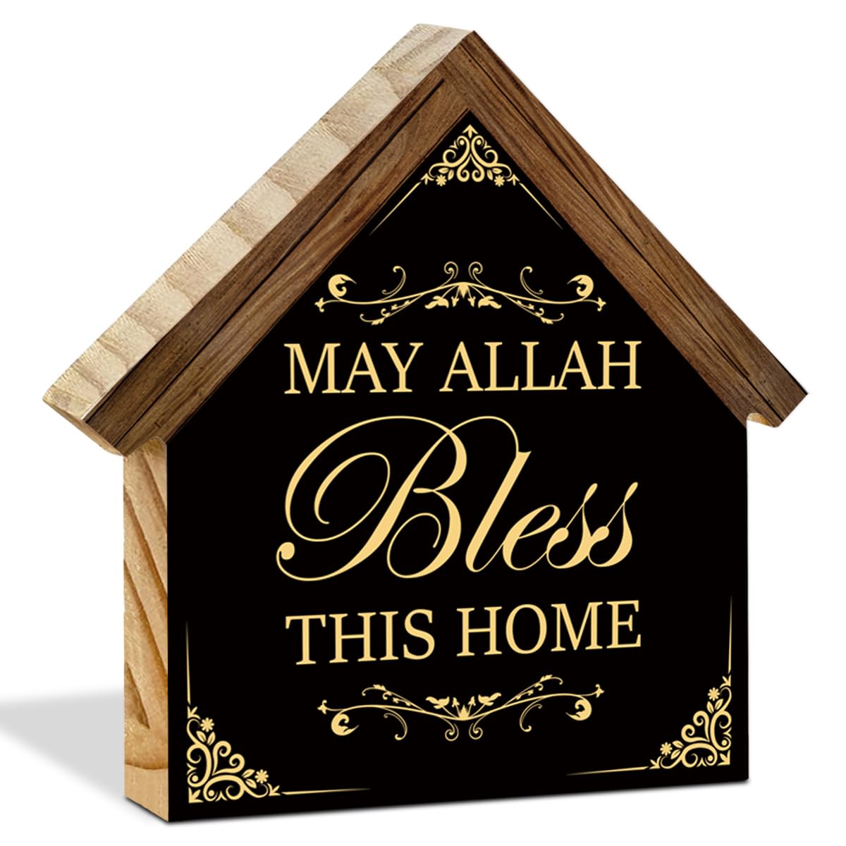 Islamic Ramadan Wood Sign Home Decor Muslim Eid May Allah Bless This Home House Shaped Wooden Block Sign Desk Shelf Table Decor
