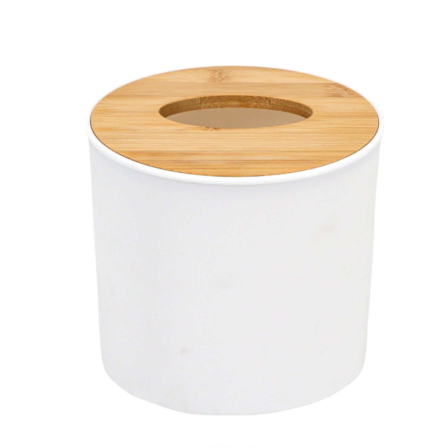 Bamboo Lid Round Tissue Holder Box 5x5'' – Decorative Toilet Paper Roll Dispenser & Dryer Sheet Case – Space-Saving Wood Organizer for Bathroom - for Paper Rolls Under 5 inches only