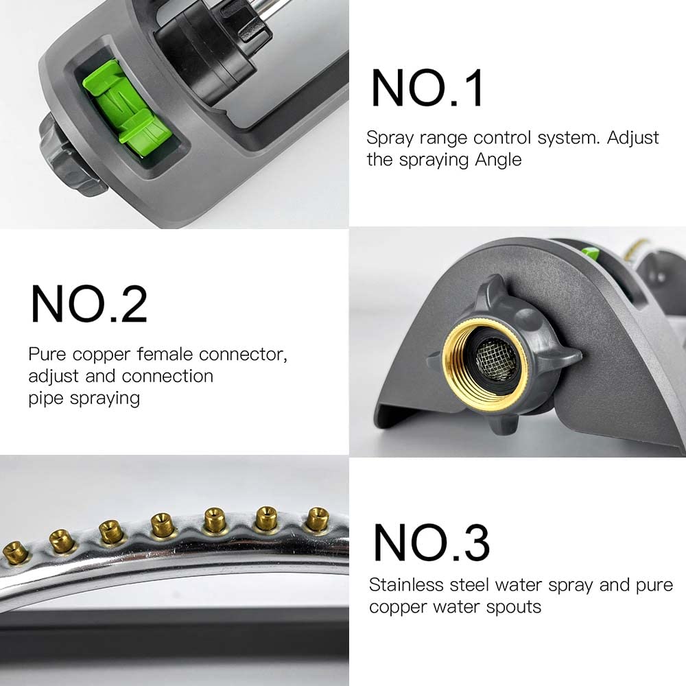 Lawn Sprinkler, HH Together Oscillating Sprinkler with 18 Hole Brass Nozzles, Watering for Lawn & Garden Covers up to 3,600 sq.ft, Easy Adjust Range Control