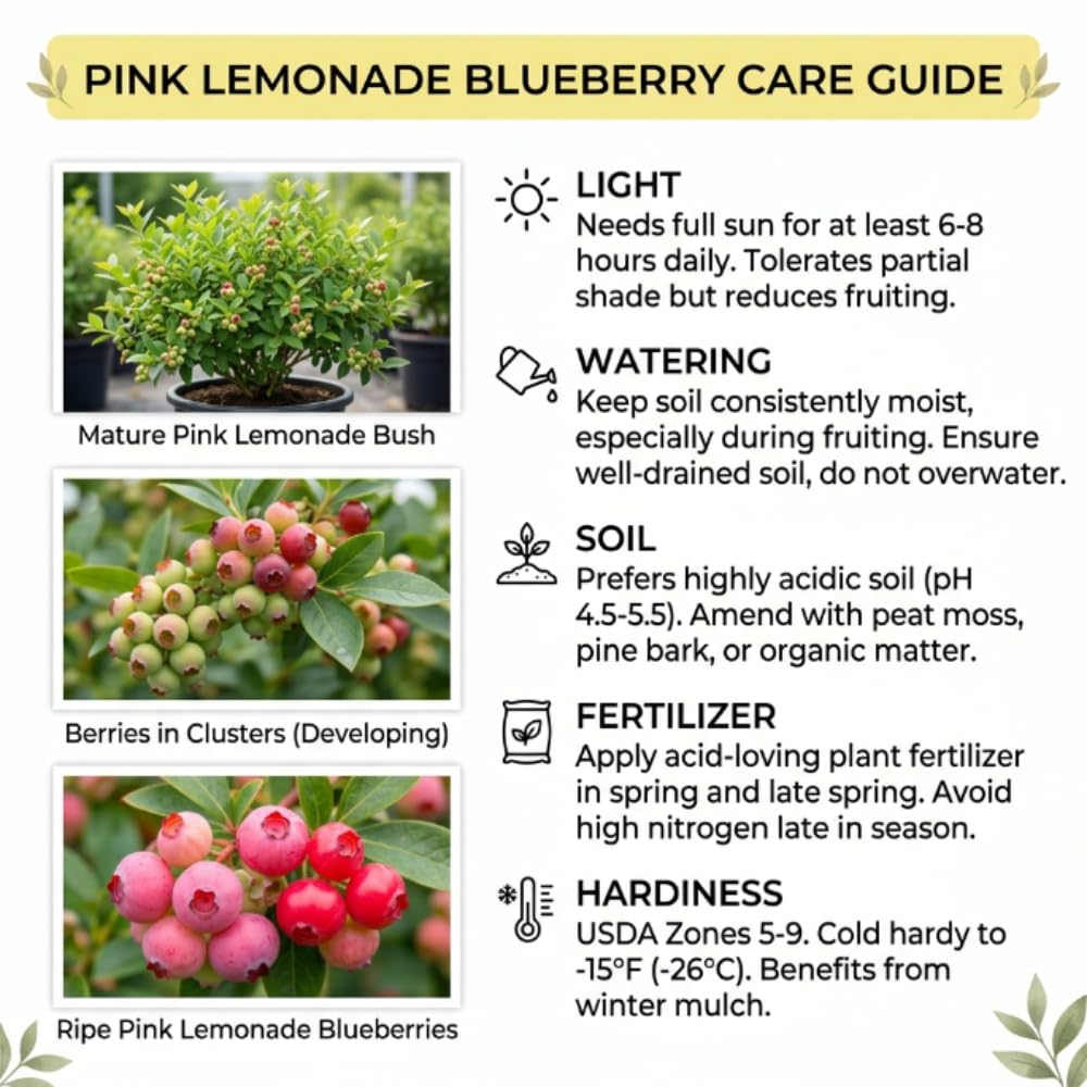 Blueberry Bush Plant Live, 1-2 Feet Tall, Hardy Pink Lemonade Blueberry Live Plant for Planting, Gal Potted, Well-Rooted, Live Plant in 1 Gallon Pot, No to CA