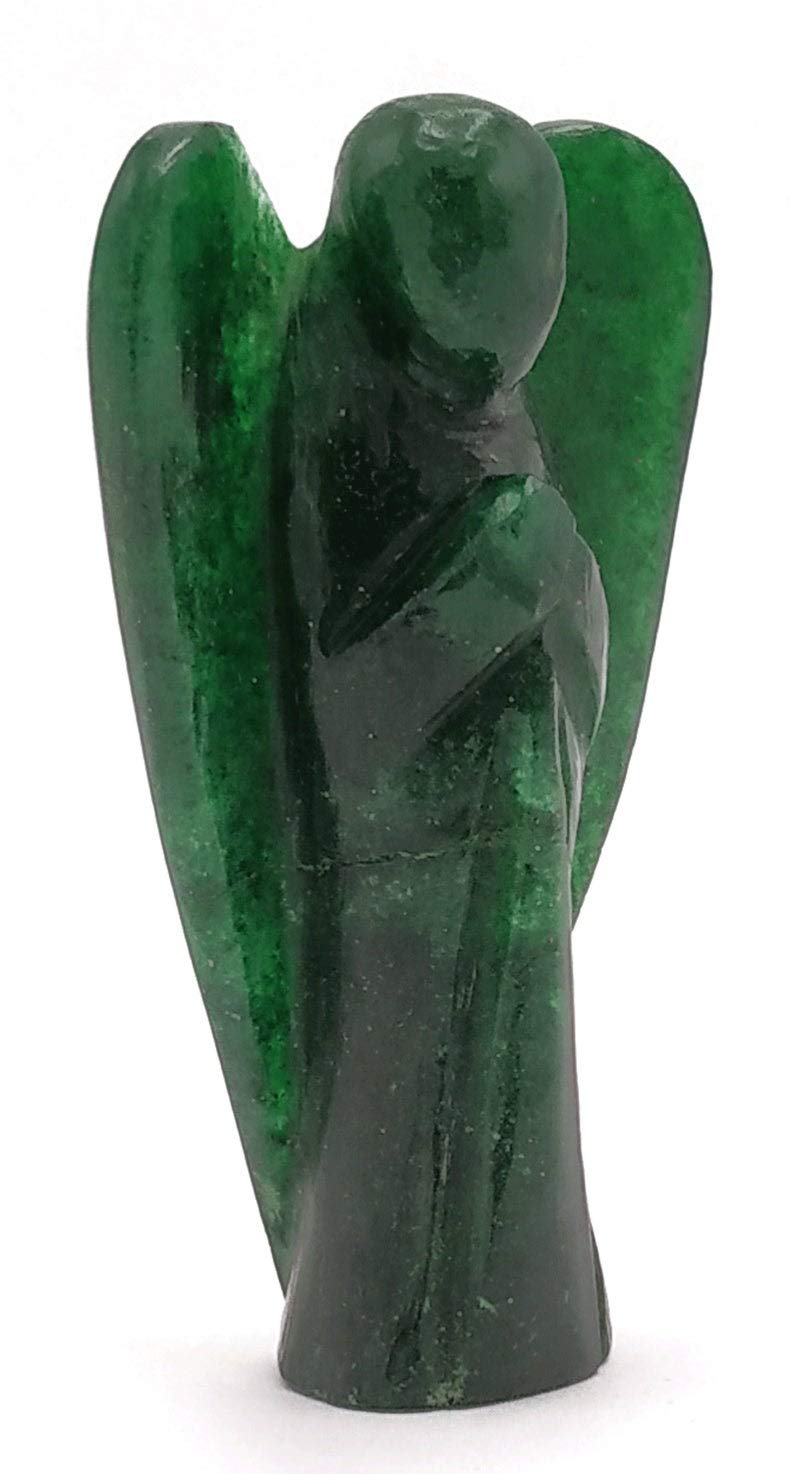Green Aventurine (Dark) Crystal Guardian Angel Figurines Ornament for Healing Birthstone, Decoration Statue (Hand Carved Pocket Gemstone Angel) (1.5 inch)