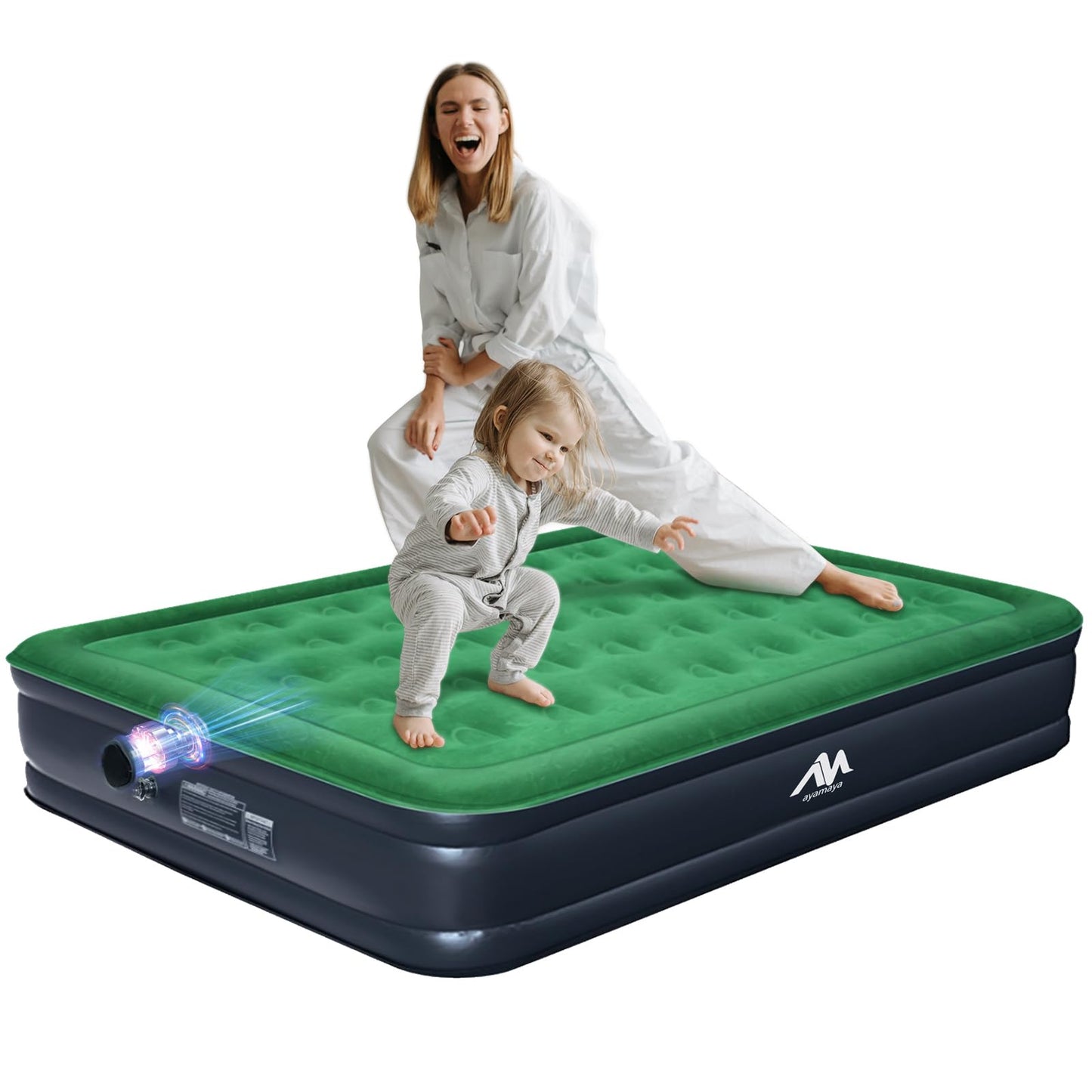 AYAMAYA Queen Camping Air Mattress with Built-in Rechargeable & Detachable Pump, 10" Height Inflatable Blow Up Airbed, Portable Self Inflating Sleeping Pad for Tents, Outdoor, Travel, Home, Guests