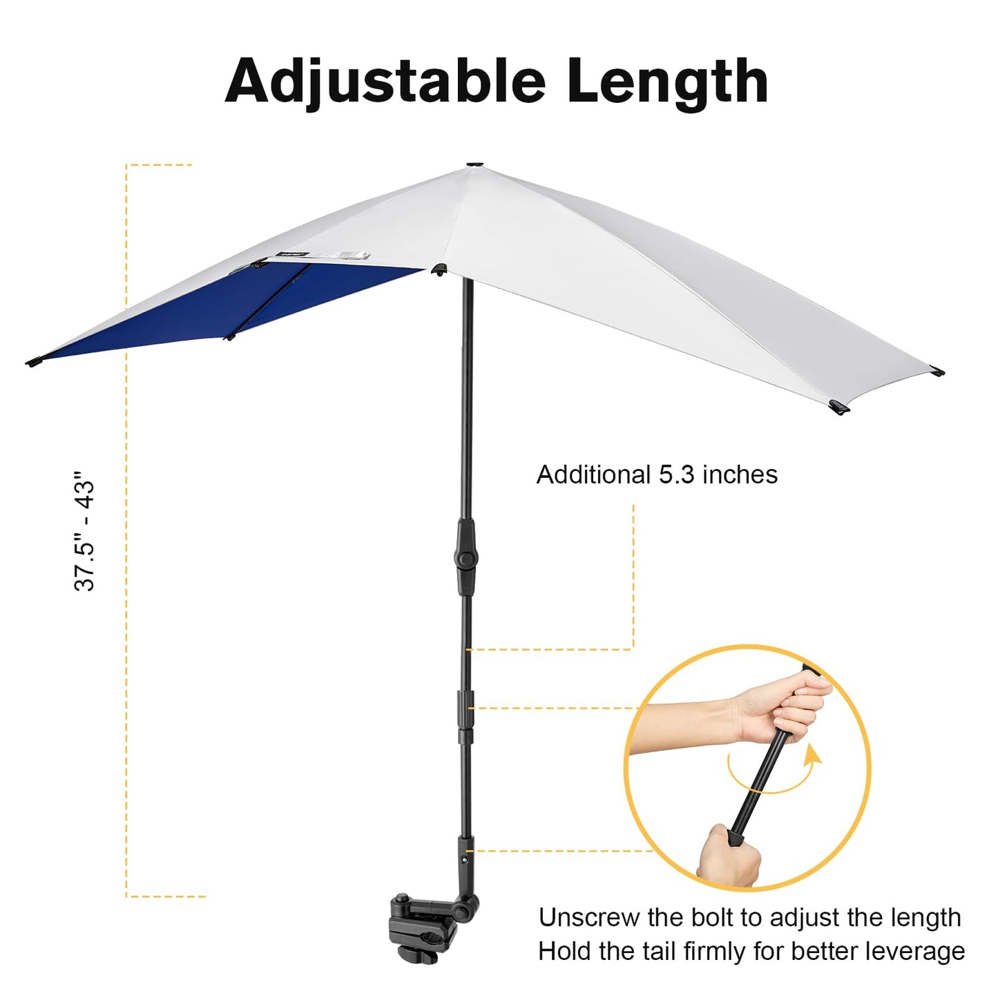 G4Free Double Chair Umbrella for 2 People with Adjustable Clamp, Sun Umbrella for Beach Chair, Reclining Lounge Chair (Blue)