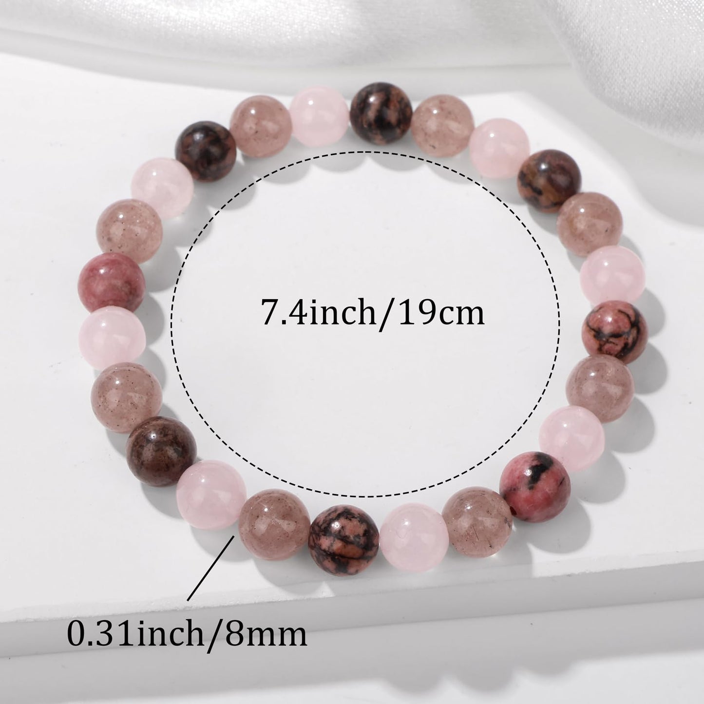 Bolinailo Healing Crystal Be-Yourself Bracelet 8mm Crystal Beaded Bracelet for Women Men Natural Stones of Rose Quartz, Strawberry Quartz and Rhodonite Handmade Gemstone Reiki Spiritual Jewelry Gifts