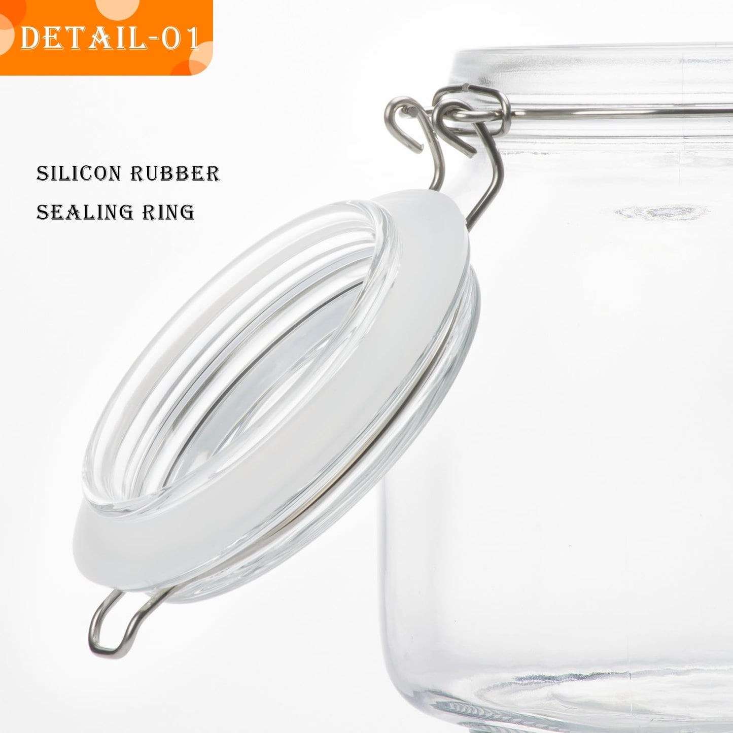 LOOIOOJ 34oz Square Glass Food Storage Jars with Airtight Clamp Lids, 3 Pack Large Kitchen Canisters for Flour, Cereal, Coffee, Pasta and Canning, Mason Jar (Clear 34oz Square - 3 sets)