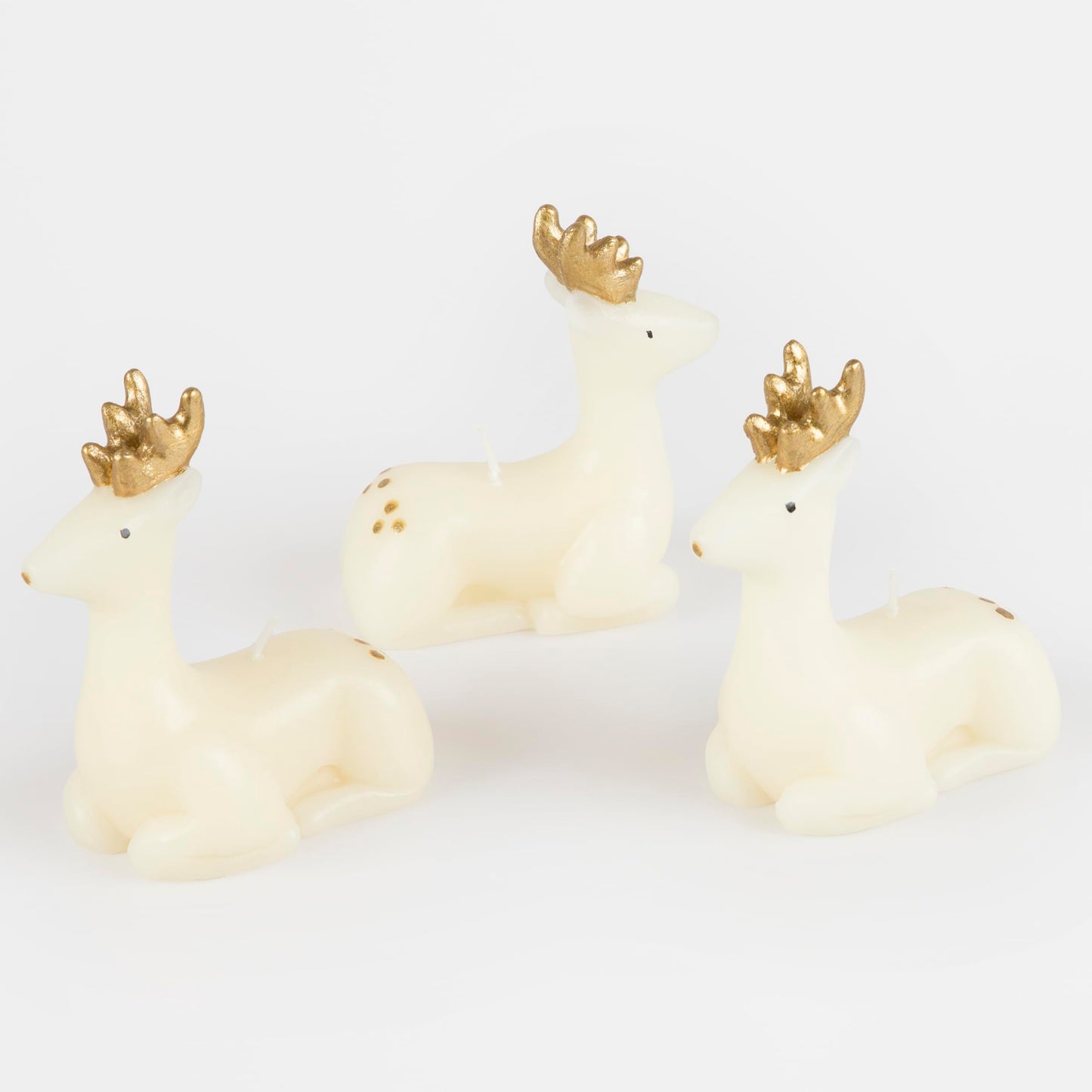 Meri Meri Small Ivory Reindeer Christmas Candles (Pack of 3), Unscented Decorative Candles, 4" Tall, Handpainted Details, Long Lasting Burn Time Approx 3 Hours