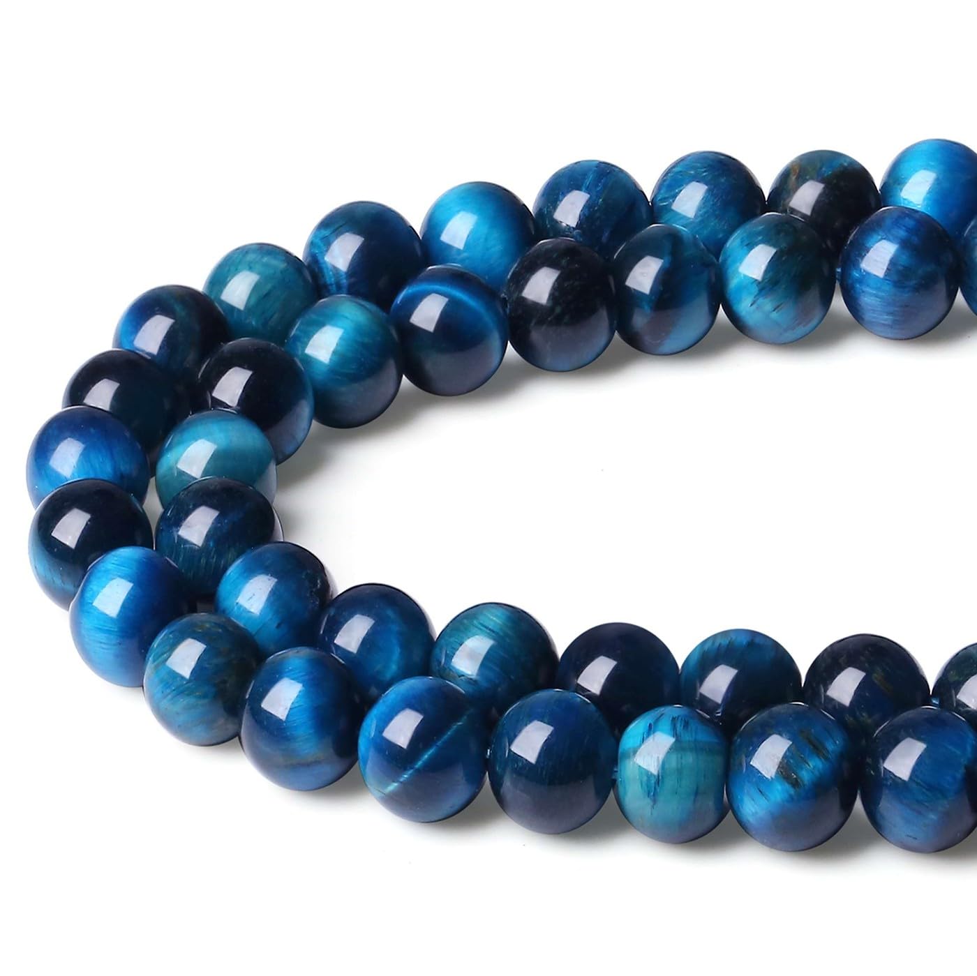 LAIDANLA Aquamarine Tiger's Eye 8mm Natural Stone Beads Round Loose Gemstone Stone Beads for DIY Bracelet Necklace Earrings Jewelry Making Polishing Beading Crystal 96PCS 2 Strand 32"