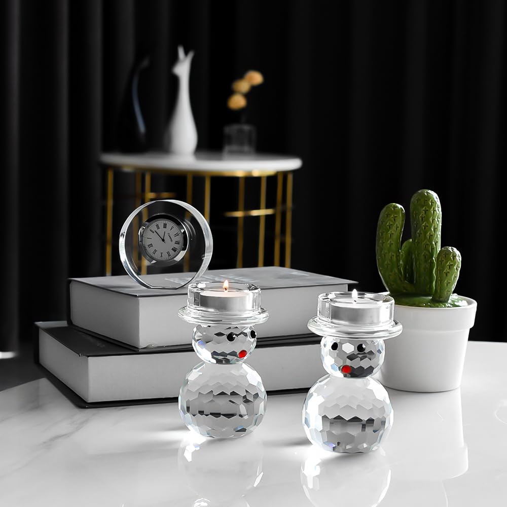 2 Pcs Crystal Christmas Candle Holder Snowman Christmas Candlestick with Cute Shape Home Table Decorations for Winter Xmas Farmhouse Kitchen Decor