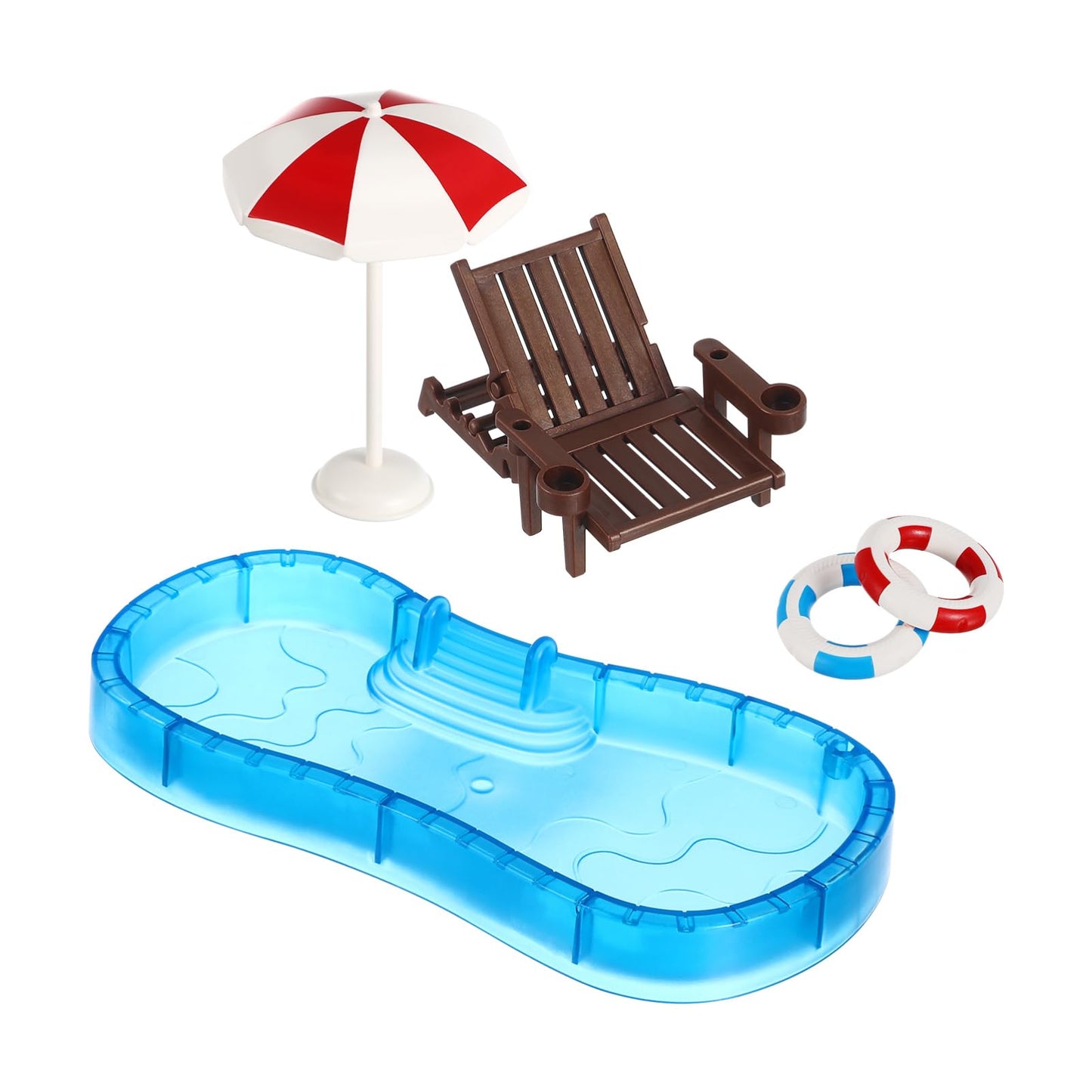 Angoily 1 12 Scale Miniature Dollhouse Swimming Pool Set with Swim Ring and Beach Chair Plastic Mini Toy Pool for Doll Accessories 7.87 X 3.54 X 0.79 Inches