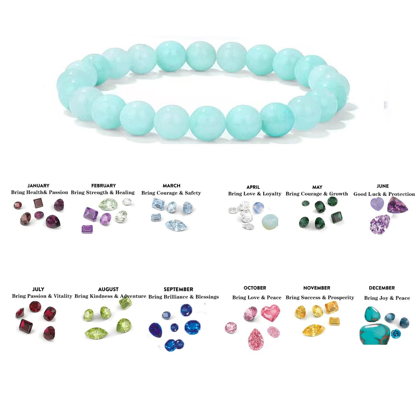Naupyal March Birthstone Bracelet for Women Men,Aquamarine Natural Stone Beaded Bracelets,Healing Crystal Gemstones Stretch Bracelet Stress Relief Month Bracelet Birthday Jewelry Gifts