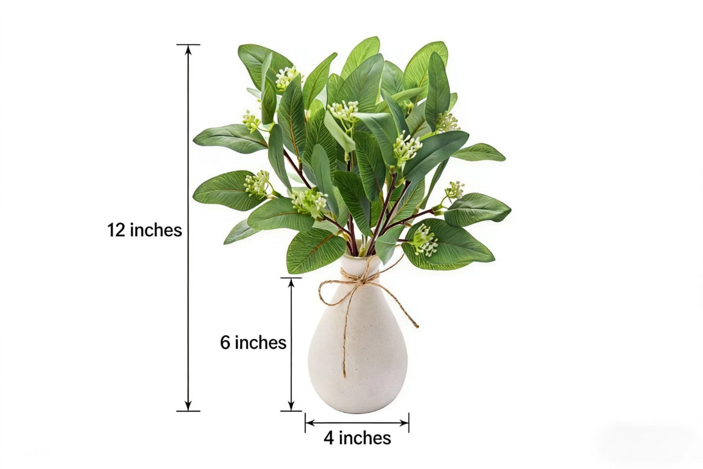 EZBOHO 12 Inch Artificial Eucalyptus Plant in White Ceramic Vase Faux Greenery Arrangement with Buds Small Farmhouse Tabletop Decor for Bathroom Bedroom Kitchen Office