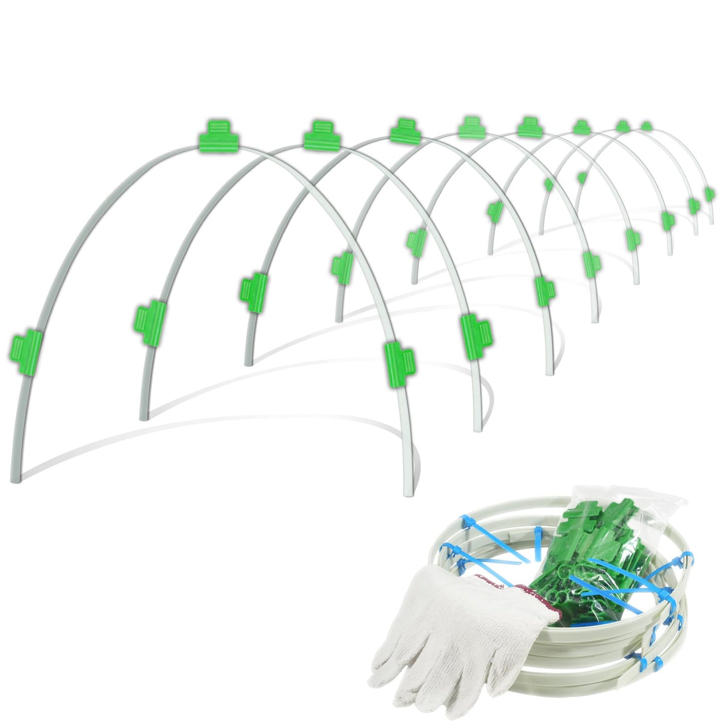 8-Pack Fiberglass Garden Hoops - High Flexibility Never Rust Bending Hoops with 24 Clips & Gloves for Raised Beds, Low Tunnels, Row Covers, Frost Protection & Pest Control (Fits 2-4 ft Wide Beds)