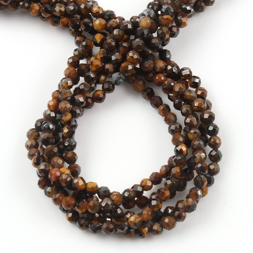 Song Xi 120pcs 3mm Natural Yellow Tiger Eye Gemstone Beads Faceted Round Loose Stone Beads for Jewelry Making