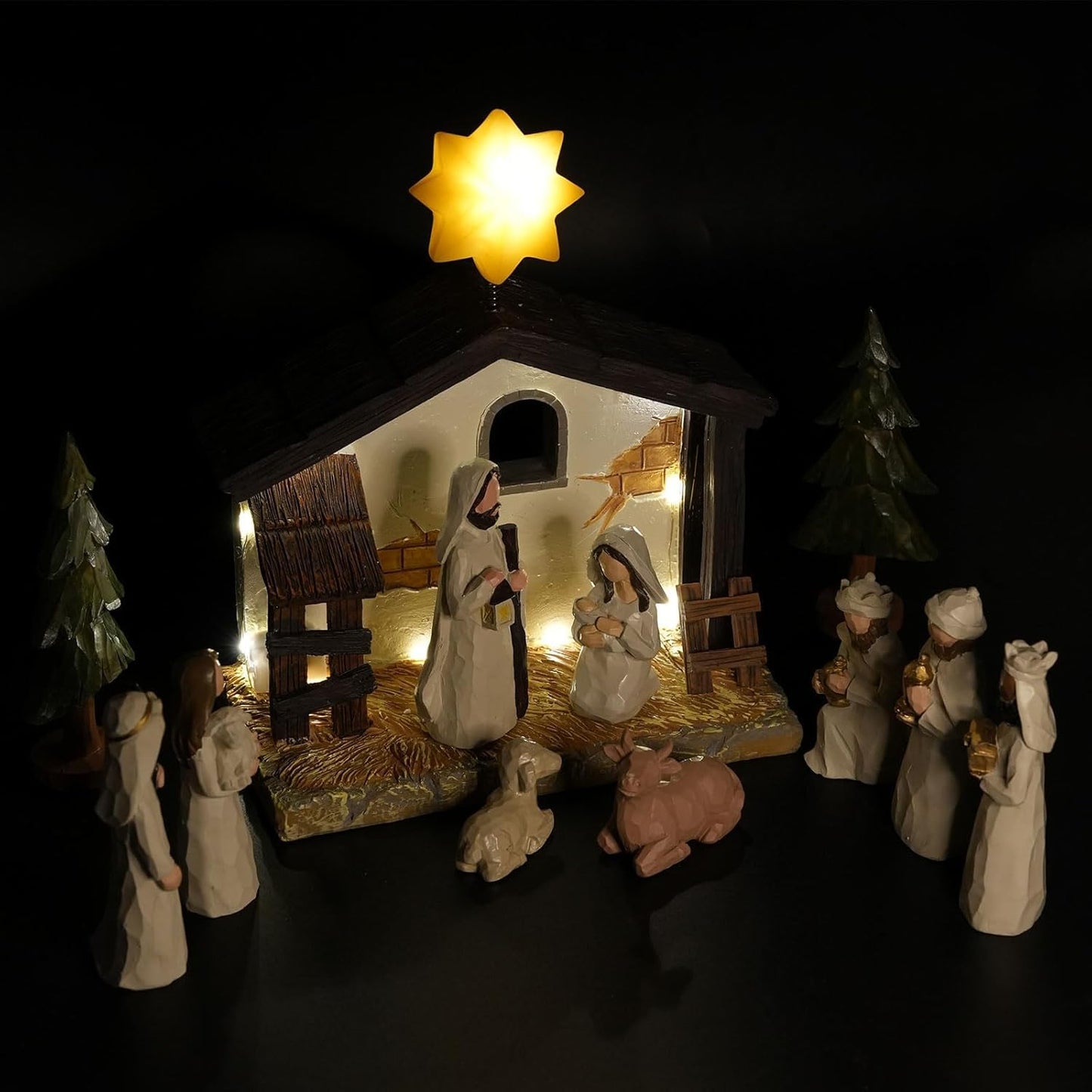 WANCHIY Nativity Set Indoor Christmas Decoration- 13 Pieces Nativity Scene with Manger for Nativity Scene Indoor Use, The Nativity Story Figures- Christian Religious Nativity Sets & Figures (Classic)
