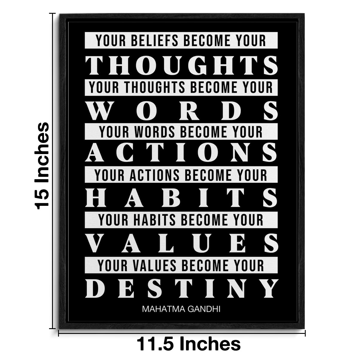 Inspirational Framed Canvas Wall Art Positive Watch Your Thoughts Poster Print Wall Decor Motivational Painting for Home Bedroom Office Decoration 11.5x15 Inches