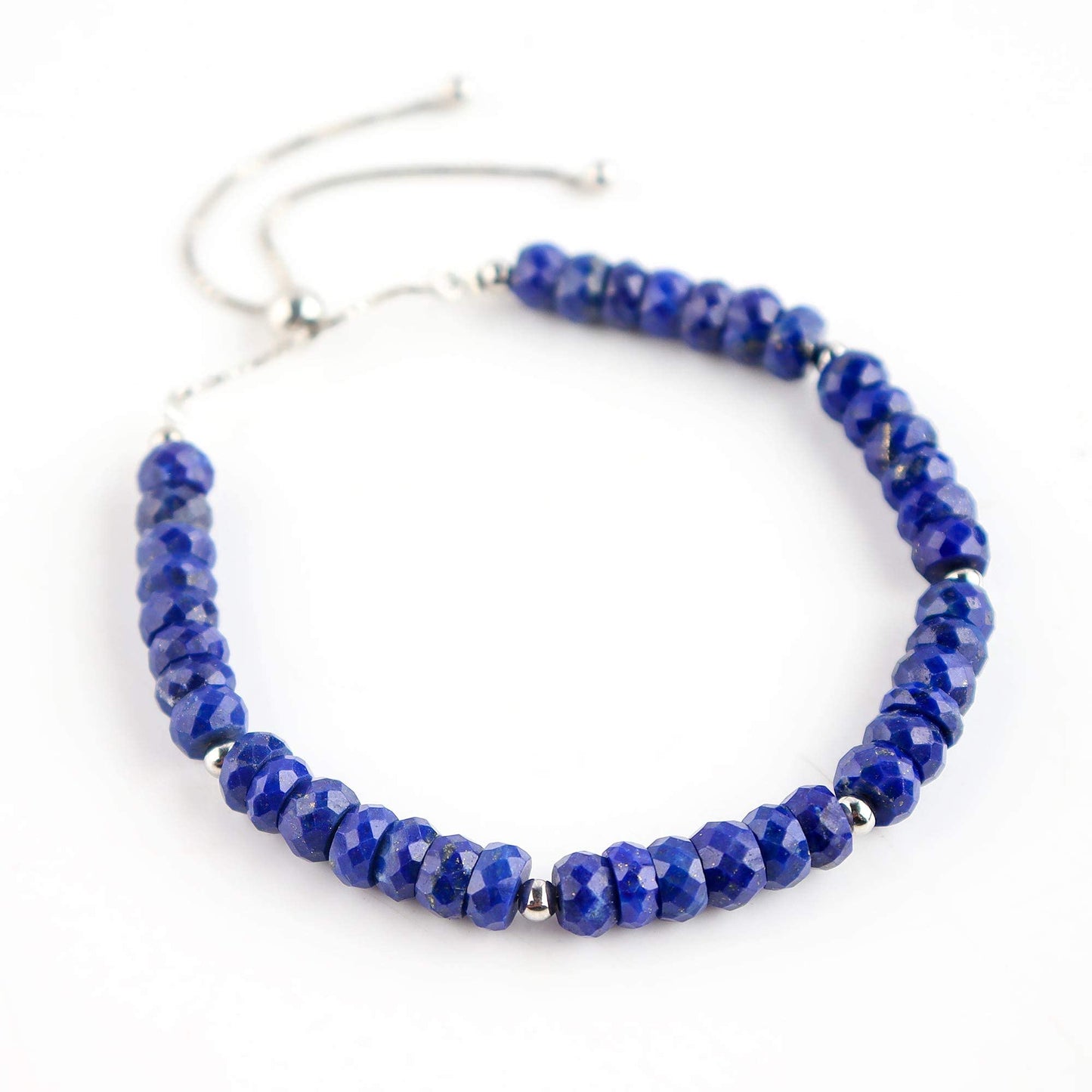 OdrillionGems Natural Lapis Lazuli Gemstones Bolo Bracelet, Faceted Beads, 925 Sterling Silver, Healing Crystals, Handmade, Adjustable Chain, Wedding, Women Jewelry, Chritmas Gifts, Size 10"