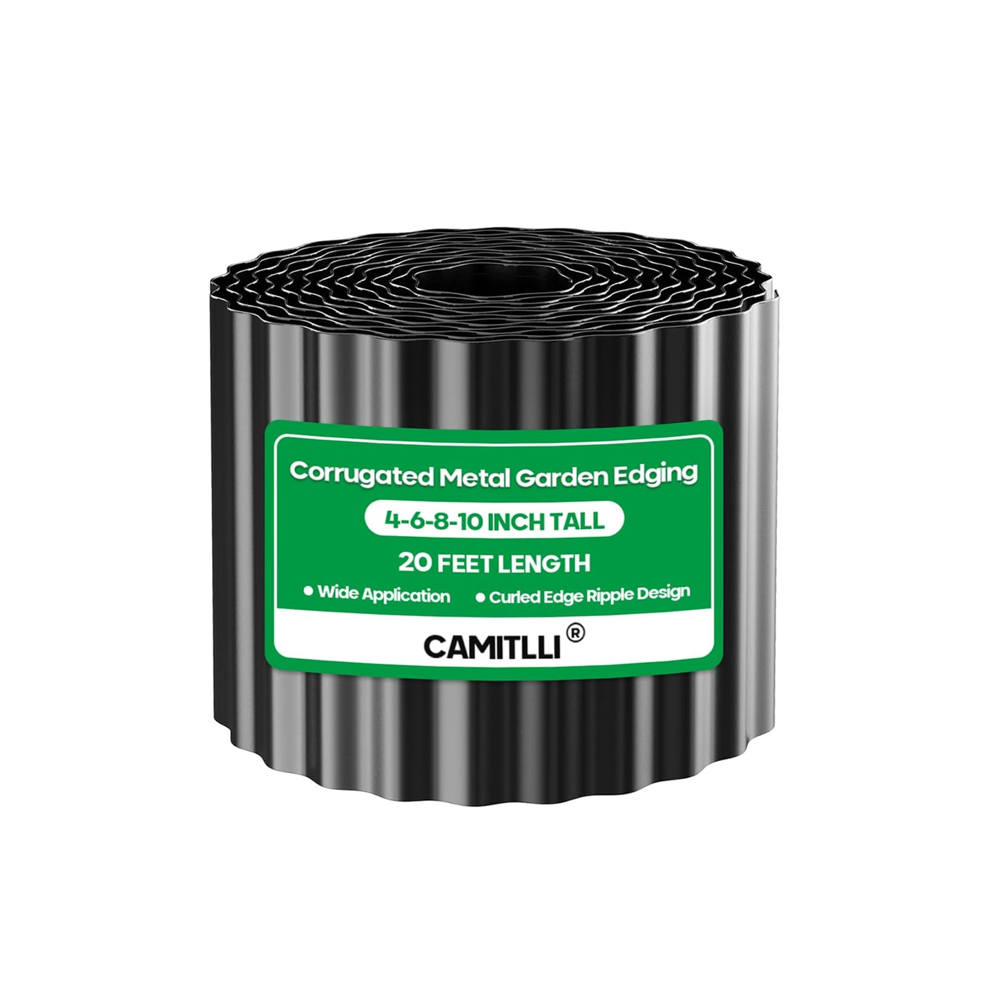 Camitlli Corrugated Metal Garden Edging, Sturdy Tall Landscape Edging Borders, Perfect DIY for Flower Beds, Lawn and Pathway, Tree Surrounds, Paver Edges (Black, 6"×20FT)