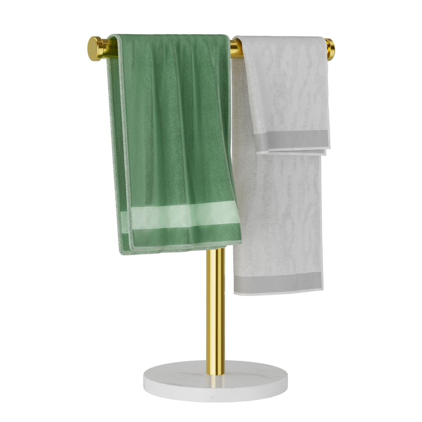 Blemoacha Hand Towel Holder, T-Shape Hand Towel Stand with Heavy Marble Base, Stainless Steel Towel Bar Rack for Bathroom Vanity, Kitchen Countertop, Gold