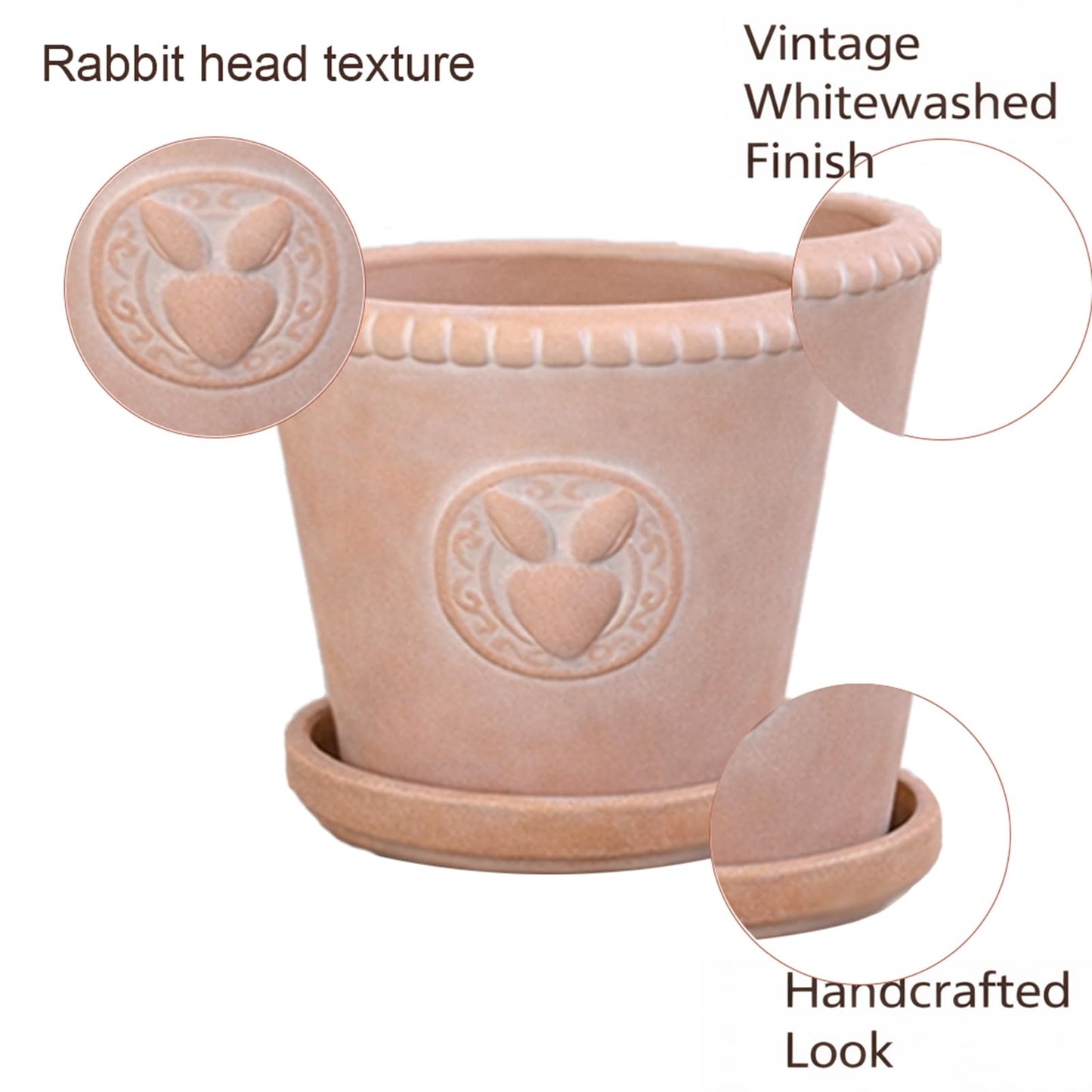 FREEMOON Color-Changing Terracotta Plant Pot with Saucer, Natural Clay Planter with Drainage Hole, Visual Watering Reminder (All-Natural), Retro Rabbit Head Pattern for Indoor/Outdoor Plants, 6 Inch