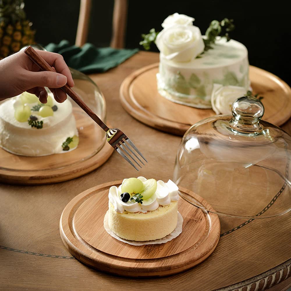 KVMORZE Glass Dessert Dome with Base, Mini Decorative Cake Tray with Glass Dome Cover, 5.9" Cake Fruit Display Server Tray for Kitchen, Birthday, Wedding, Appetizer Dessert and Cheese Serving Platter