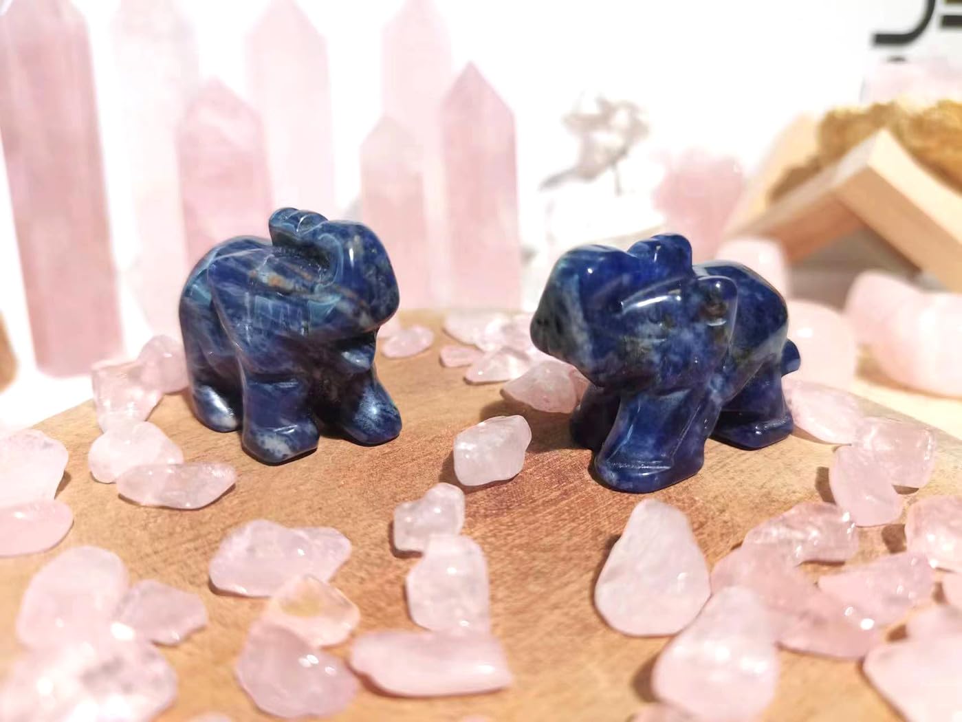 QINJIEJIE Crystals Elephant Decor Blue Sodalite Cute Desk Stones Statue Natural Gemstones Decoration Home Room Office Pocket Figurine Meditation Spiritual Christmas Stocking Stuffers Gift Women