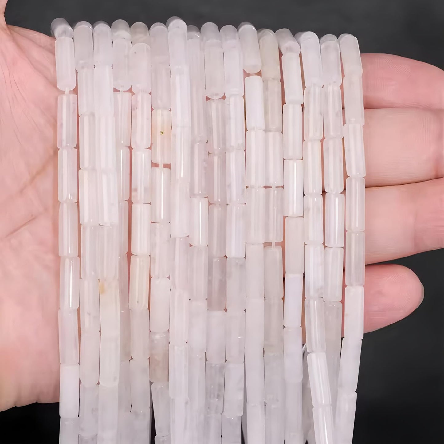 HAAMIIQII Natural White Jade Tube Beads 13x4mm Column Stone Cylinder Gemstone Loose Beads for Jewelry Making Strand 15 Inch (28-29pcs)